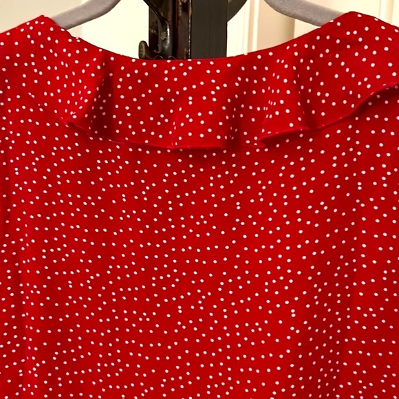 Polka Dot Top Tie Sleeves New With Tags Women’s Size Medium Red White - Picture 9 of 9